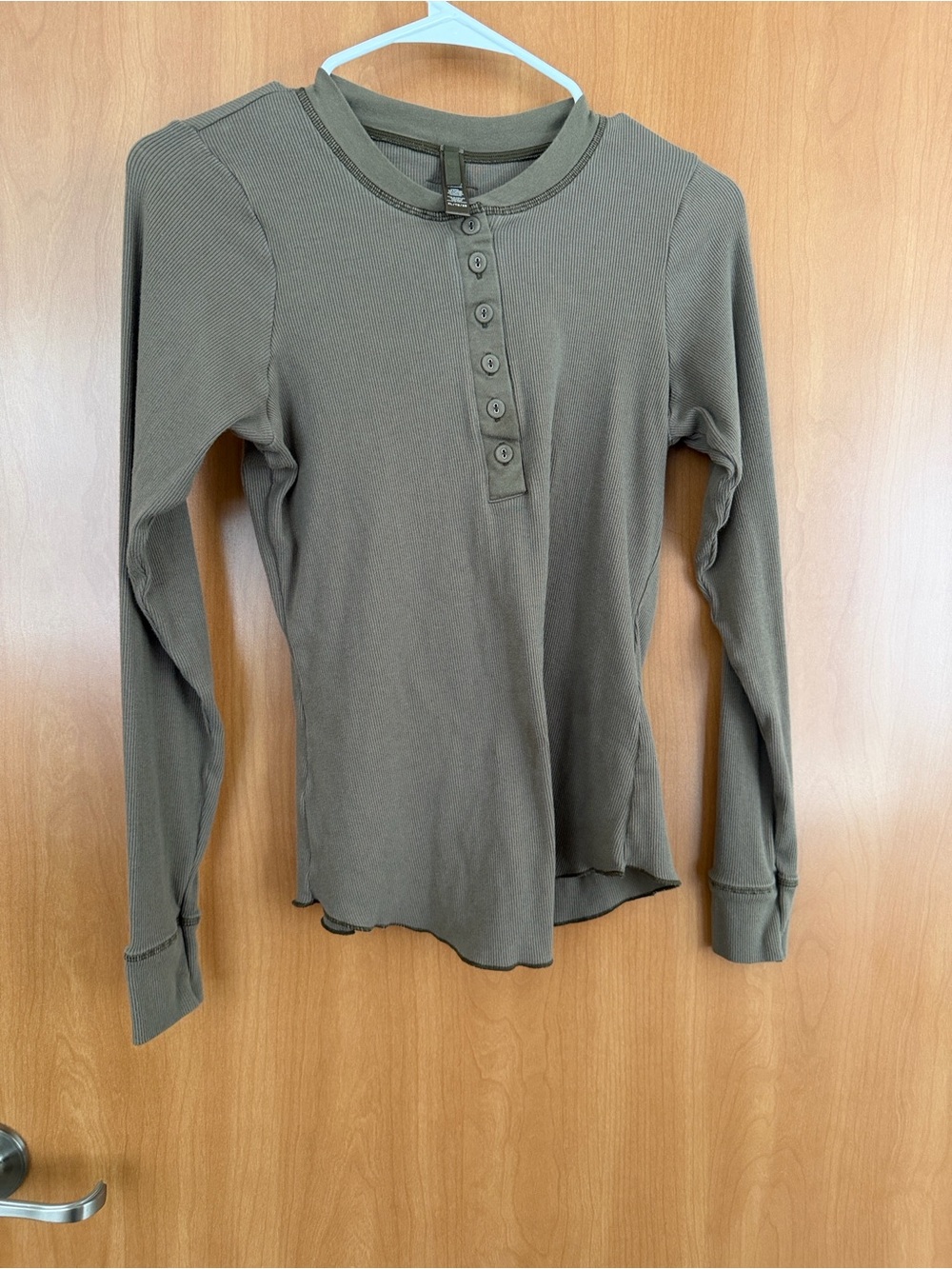 Skims ribbed army green Henley